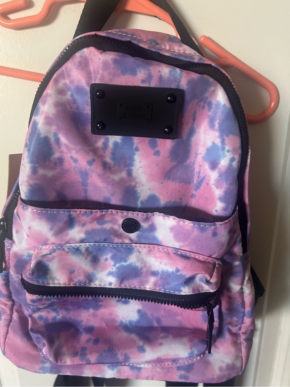 Steve Madden Pink and Purple Tie-Dye Mini Backpack with Black Trim